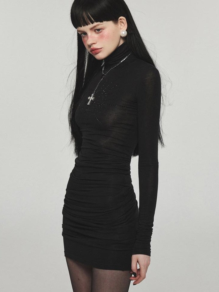 1JINN STUDIO Rhinestone High Neck Slimming Midlength Women&