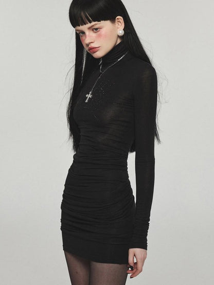 1JINN STUDIO Rhinestone High Neck Slimming Midlength Women&