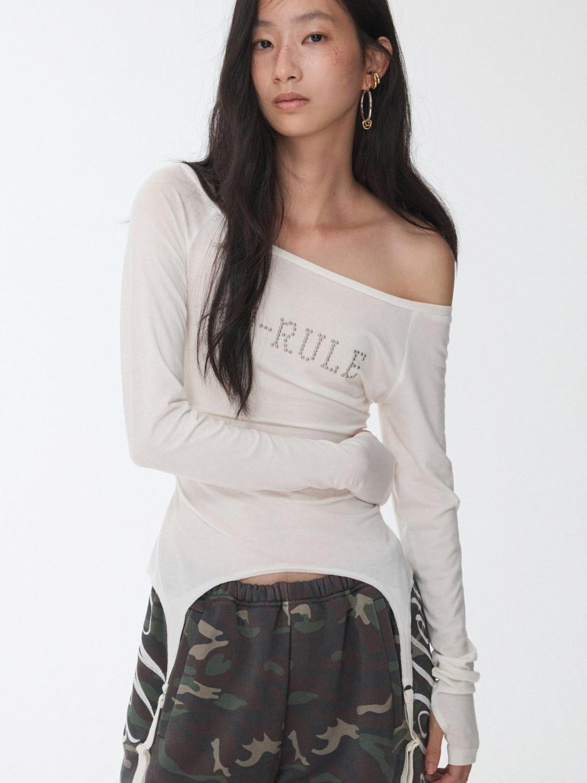 1JINN STUDIO Rhinestone Ruched Boatneck Knit Women&