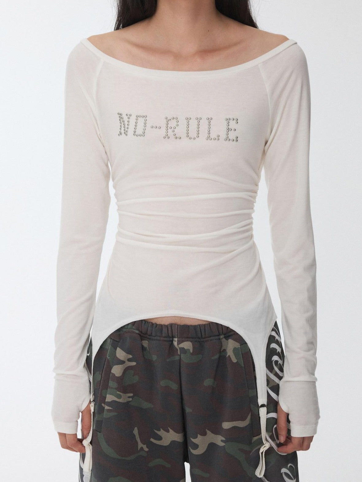 1JINN STUDIO Rhinestone Ruched Boatneck Knit Women&