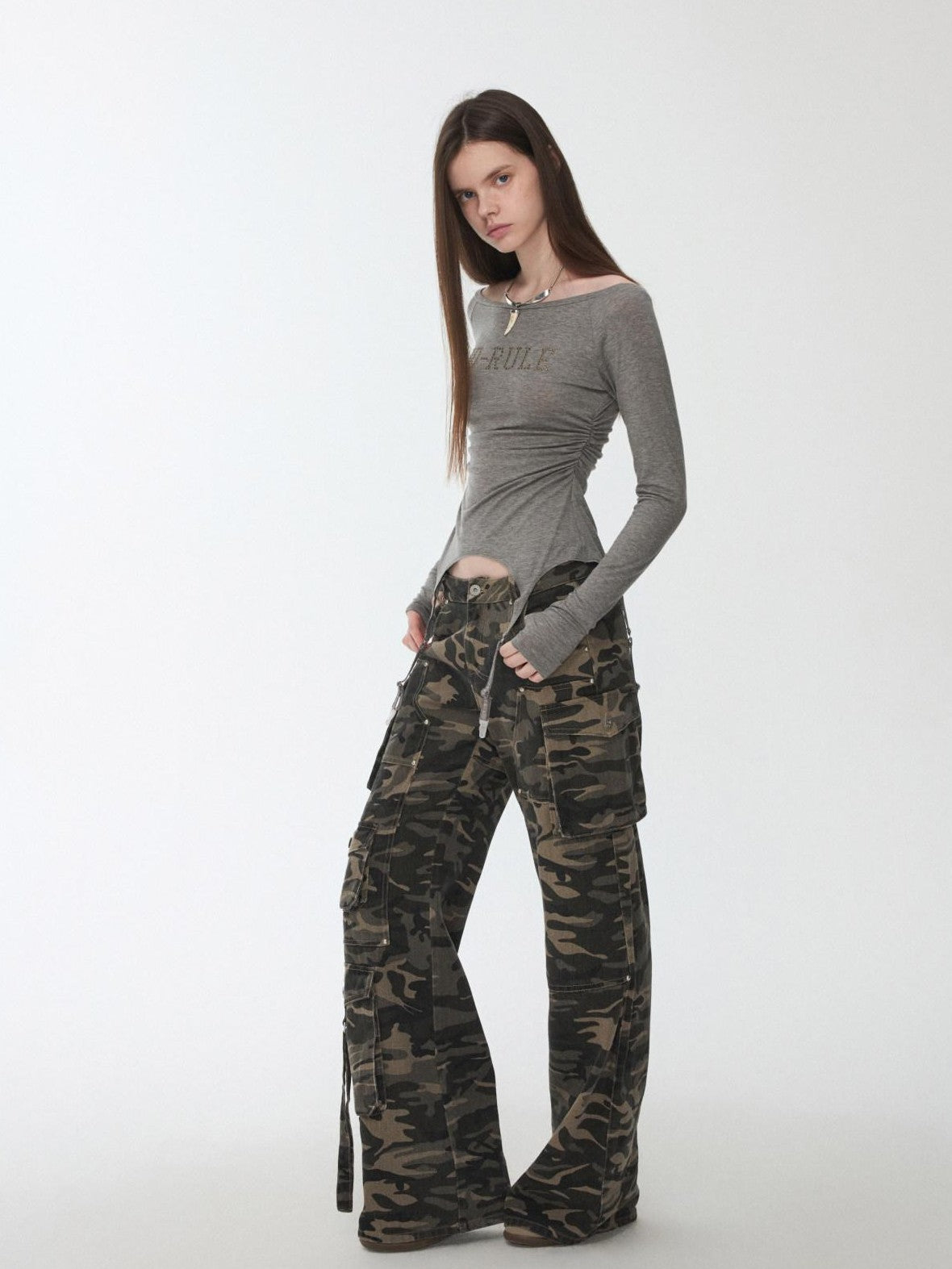 1JINN STUDIO Rhinestone Ruched Boatneck Knit Women&