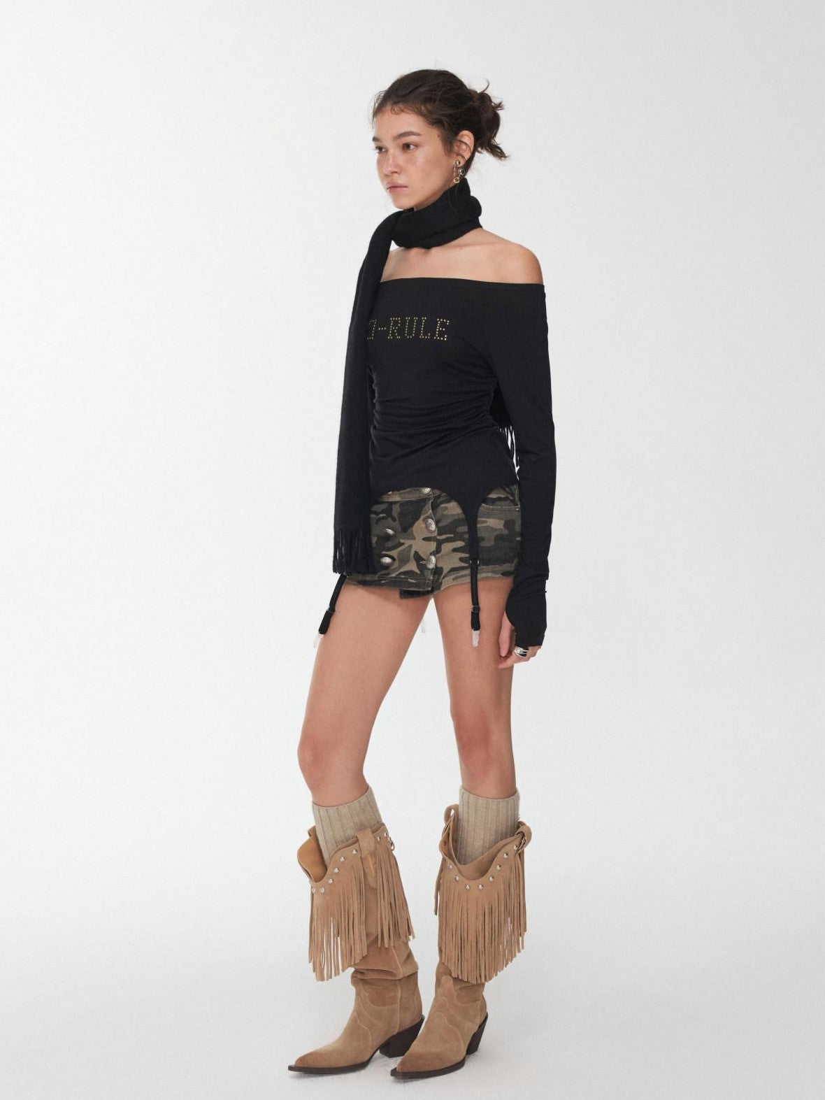 1JINN STUDIO Rhinestone Ruched Boatneck Knit Women&