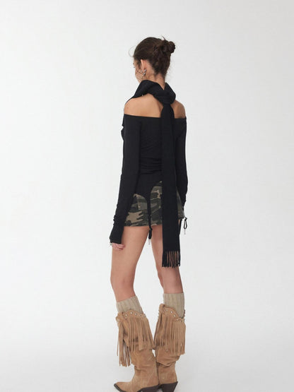 1JINN STUDIO Rhinestone Ruched Boatneck Knit Women&