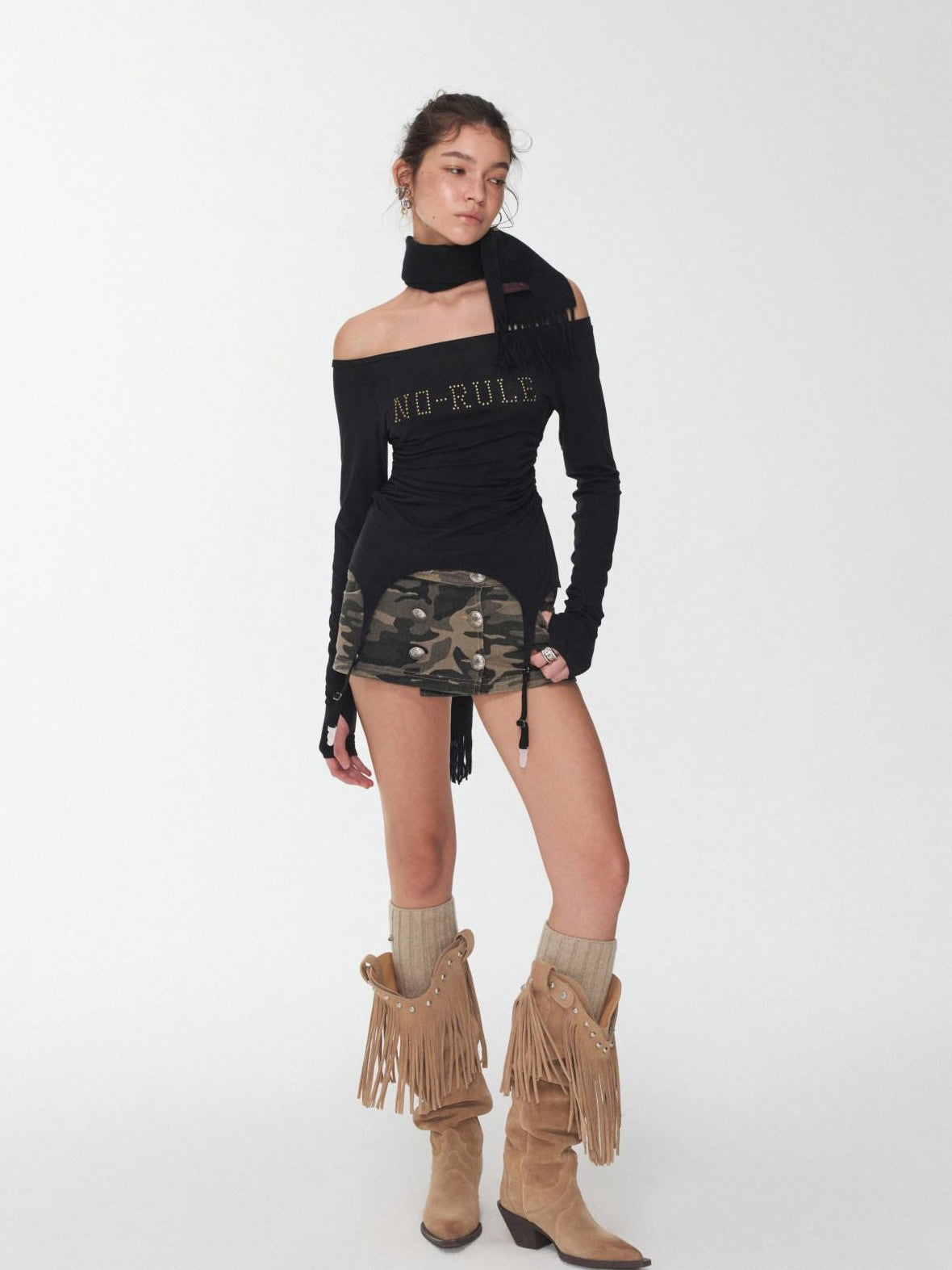 1JINN STUDIO Rhinestone Ruched Boatneck Knit Women&