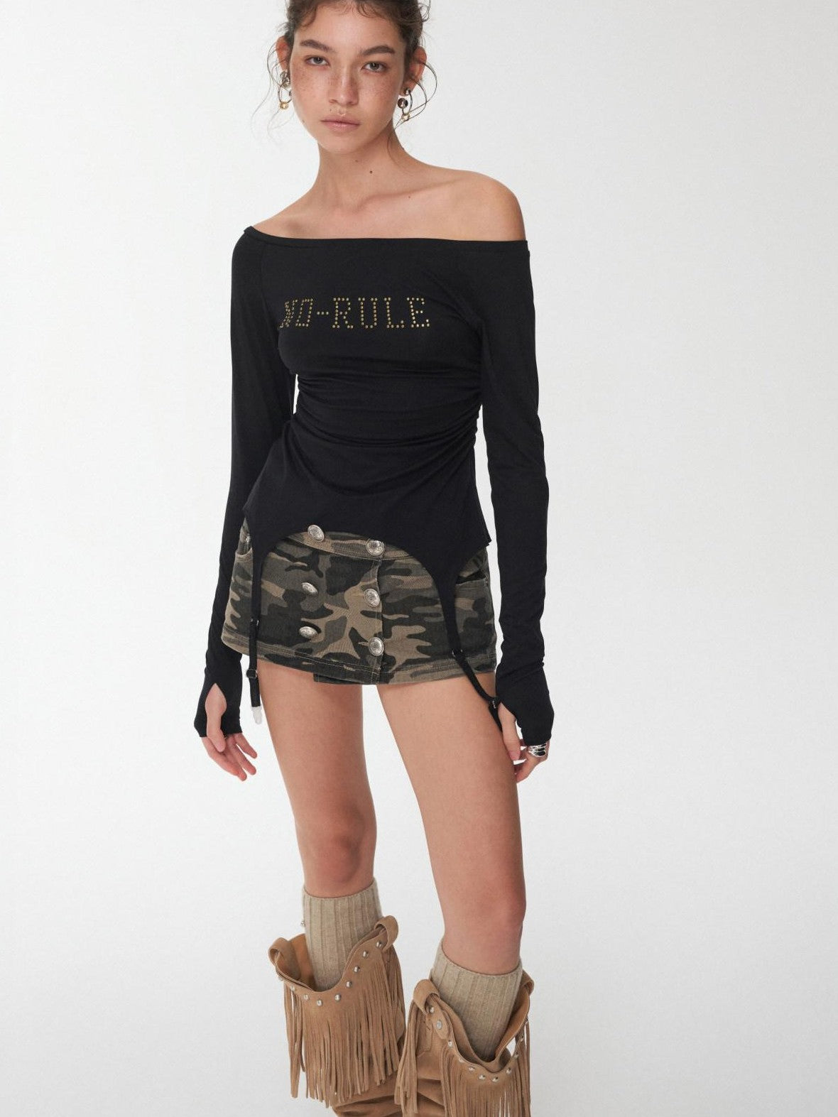 1JINN STUDIO Rhinestone Ruched Boatneck Knit Women&