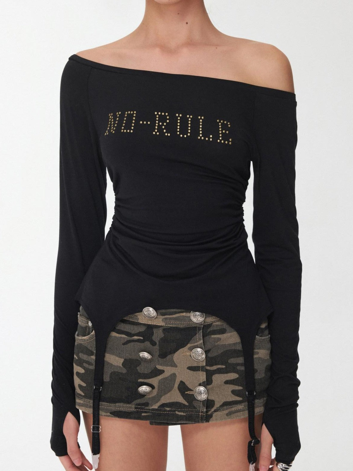 1JINN STUDIO Rhinestone Ruched Boatneck Knit Women&