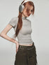 1JINN STUDIO Rhinestone Slim Crewneck Short Sleeve Women&