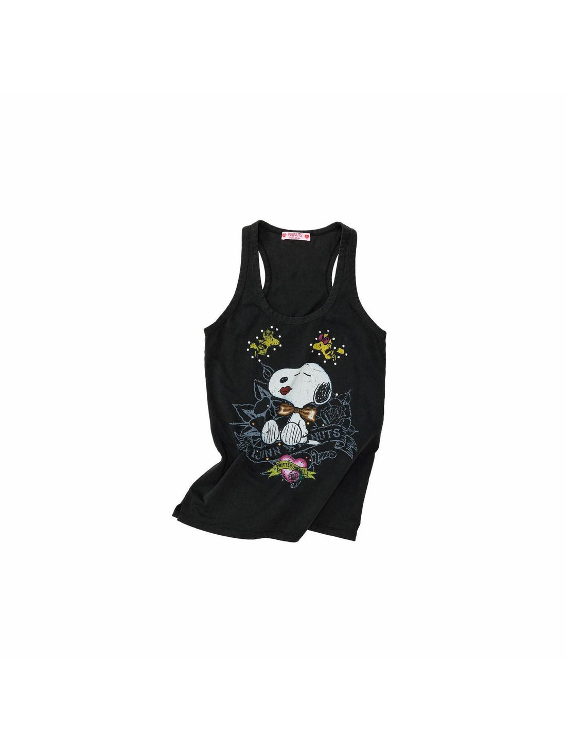 1JINN STUDIO Rhinestone Vintage Print Oversized Round Neck Racerback Women&
