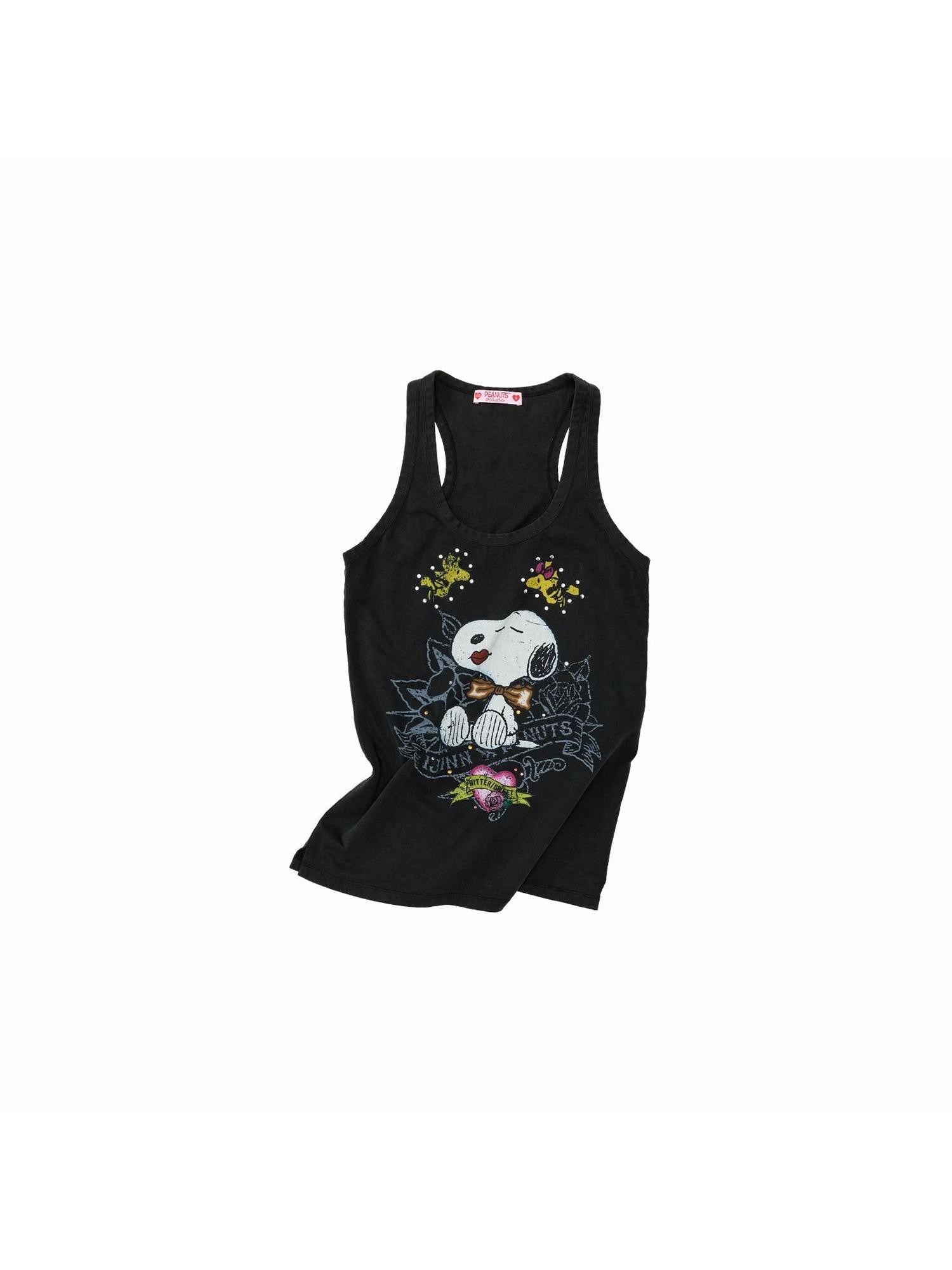 1JINN STUDIO Rhinestone Vintage Print Oversized Round Neck Racerback Women&