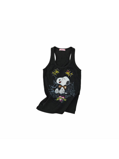 1JINN STUDIO Rhinestone Vintage Print Oversized Round Neck Racerback Women&