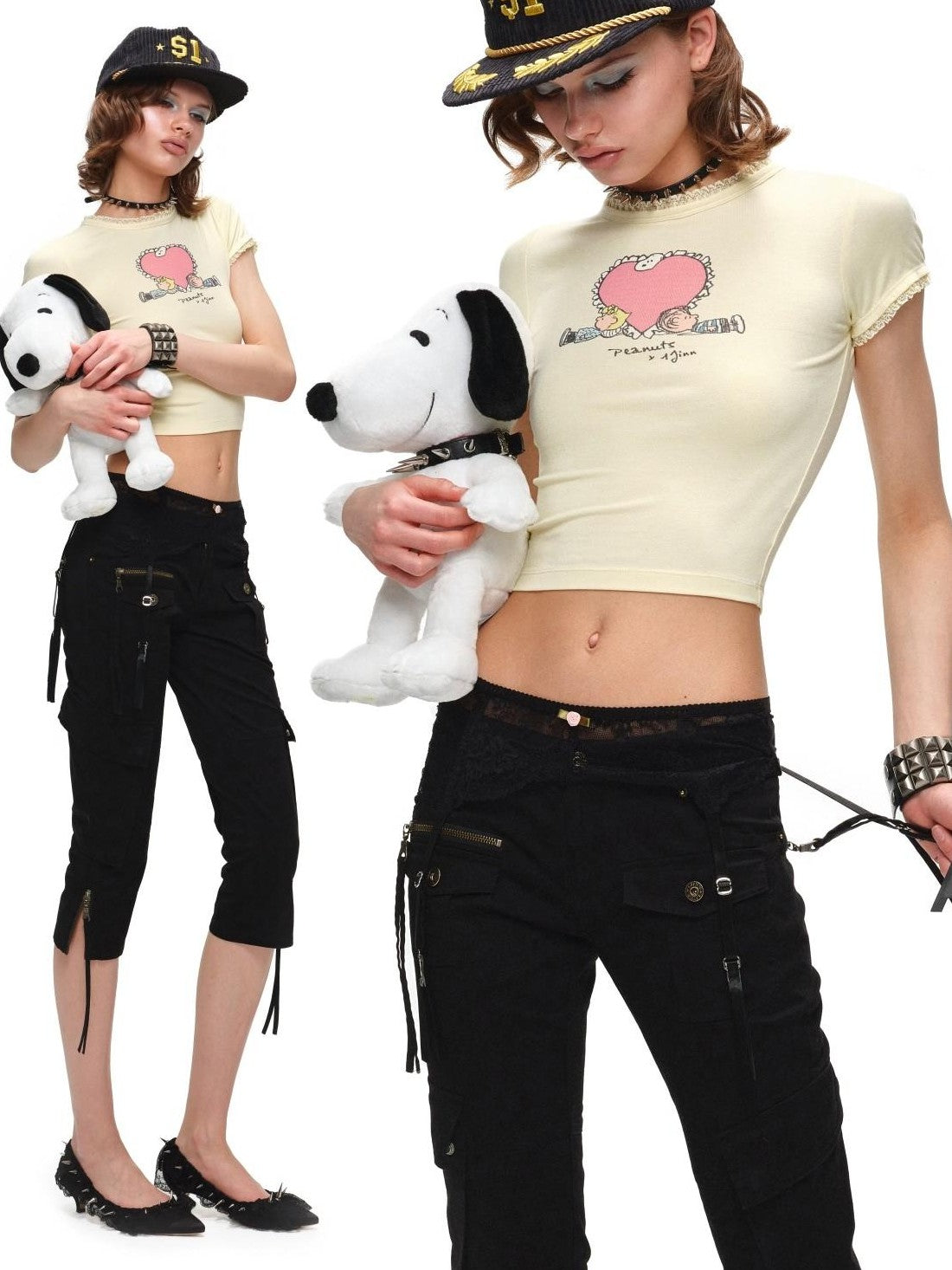 1JINN STUDIO Ribbon Tie Cargo Multi Pocket Stretch Slim Straight Women&