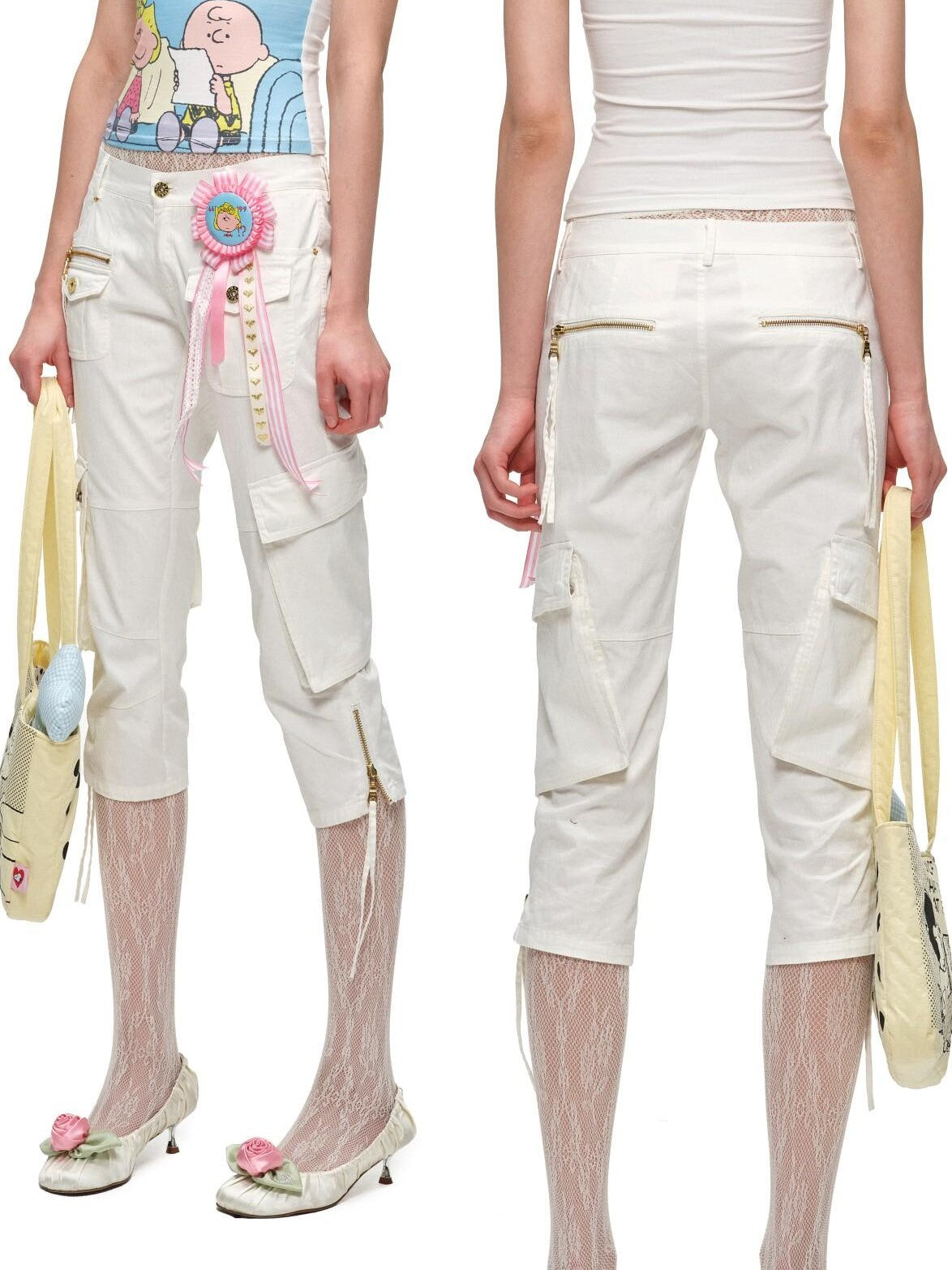 1JINN STUDIO Ribbon Tie Cargo Multi Pocket Stretch Slim Straight Women&