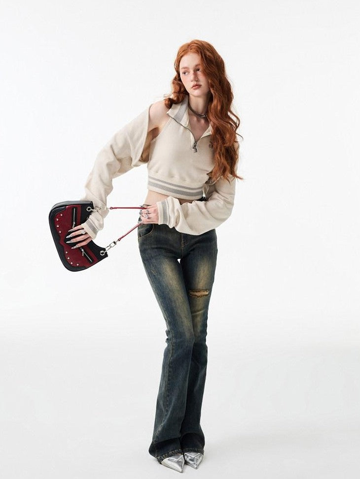1JINN STUDIO Ripped Vintage Distressed Long Micro Flare Women&