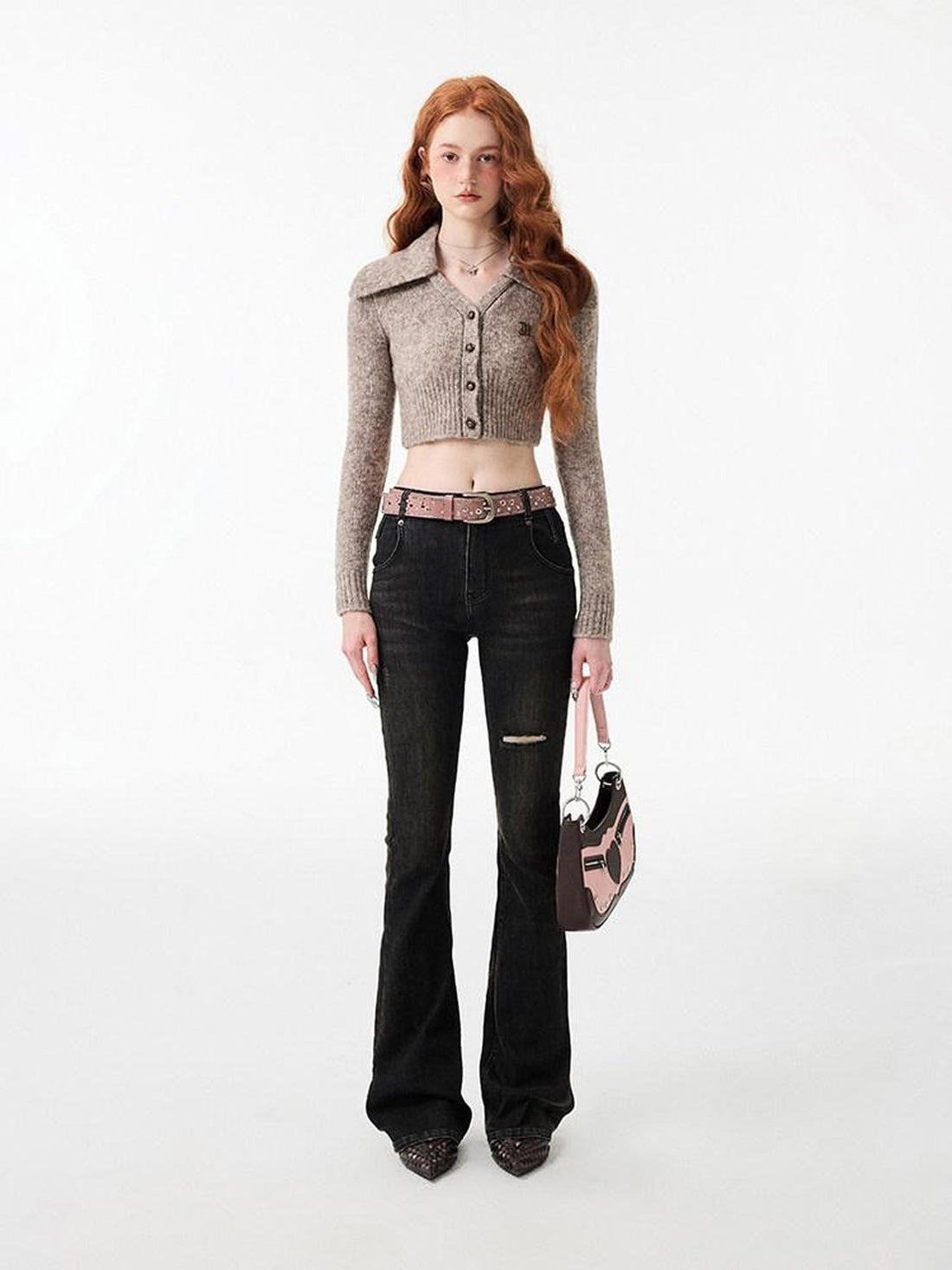 1JINN STUDIO Ripped Vintage Distressed Long Micro Flare Women&