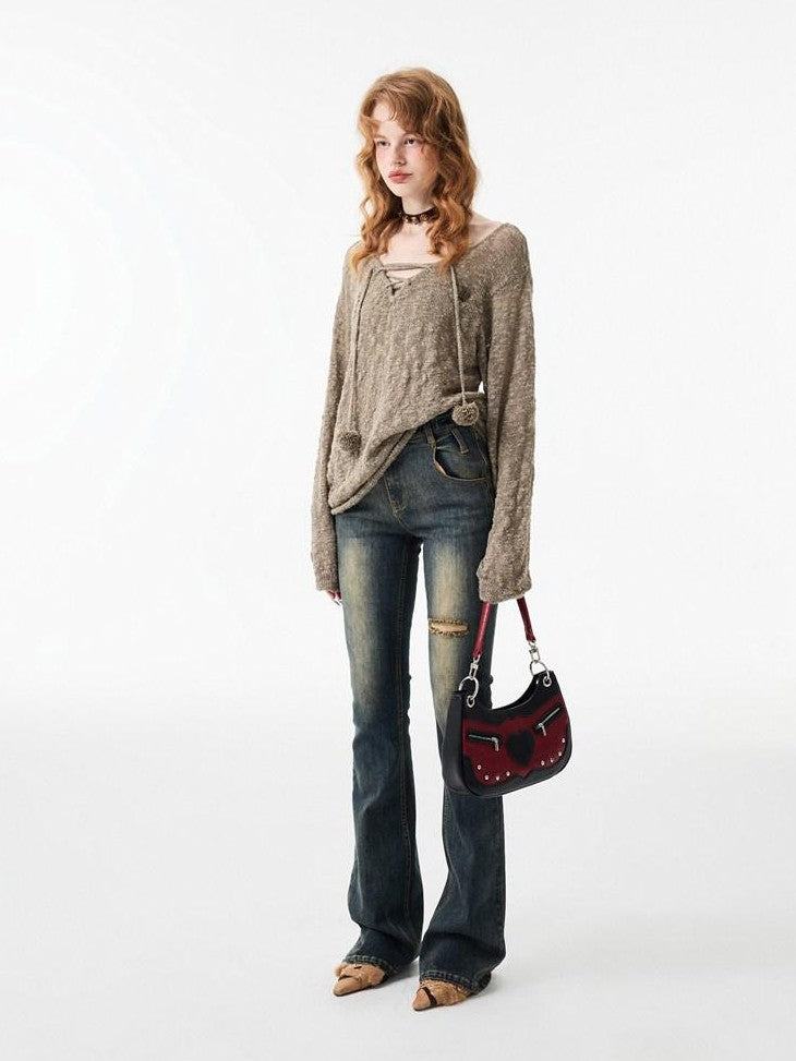 1JINN STUDIO Ripped Vintage Distressed Long Micro Flare Women&