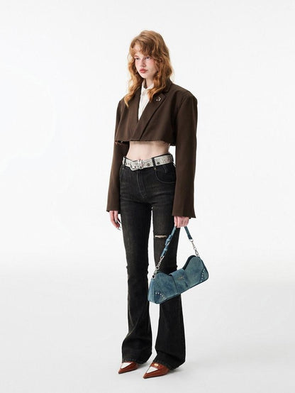 1JINN STUDIO Ripped Vintage Distressed Long Micro Flare Women&