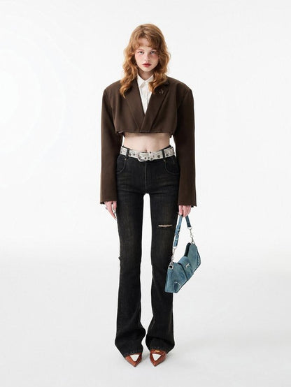 1JINN STUDIO Ripped Vintage Distressed Long Micro Flare Women&