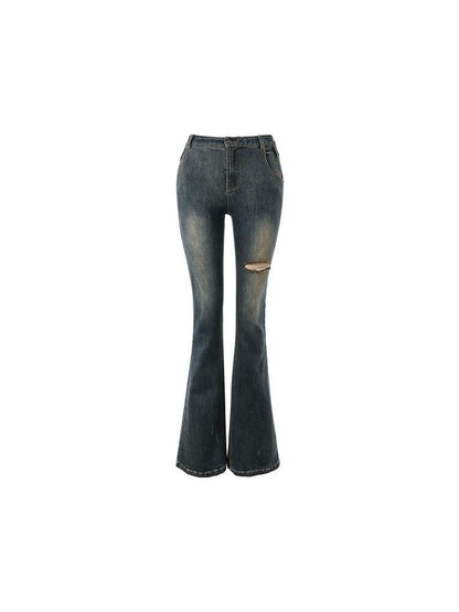 1JINN STUDIO Ripped Vintage Distressed Long Micro Flare Women&