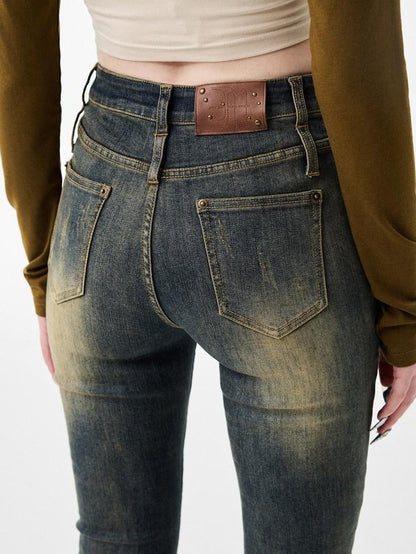 1JINN STUDIO Ripped Vintage Distressed Long Micro Flare Women&