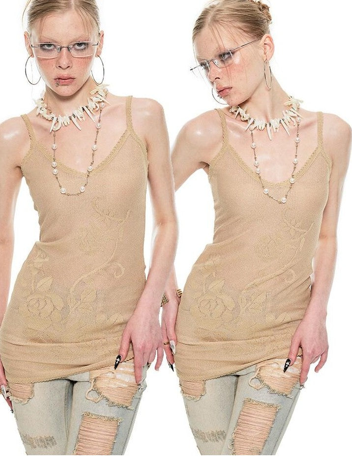 1JINN STUDIO Rose Floral Knitted Cutout Shimmer V-neck Waist Cinch Women&