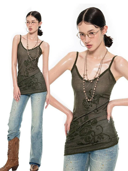 1JINN STUDIO Rose Floral Knitted Cutout Shimmer V-neck Waist Cinch Women&