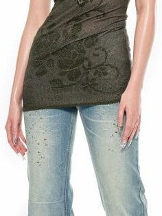 1JINN STUDIO Rose Floral Knitted Cutout Shimmer V-neck Waist Cinch Women&