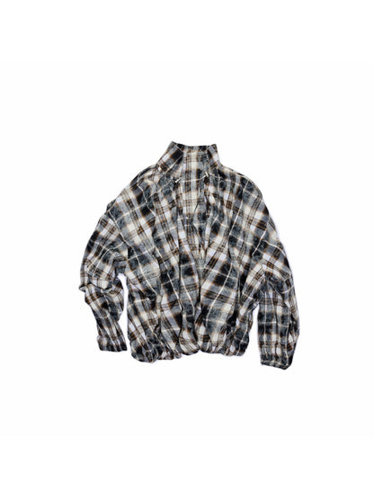 1JINN_STUDIO_Ruched_Plaid_Stand_Collar_Gathered_Hem_Women&