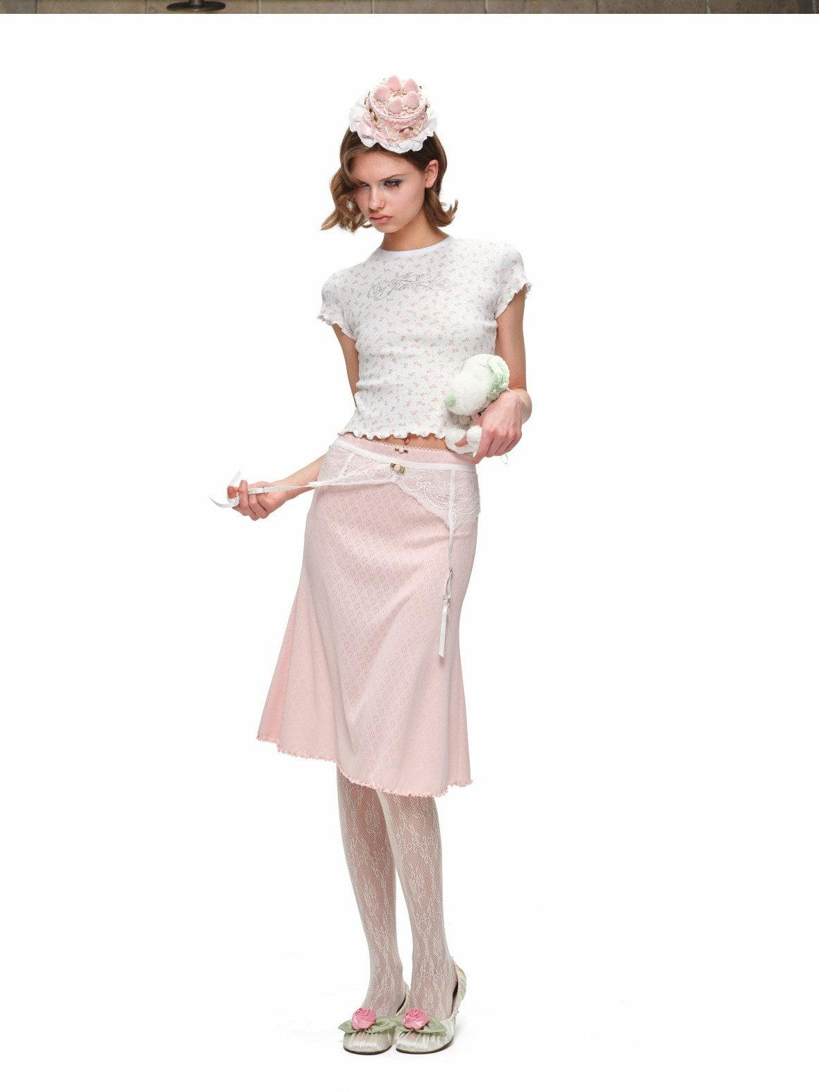 1JINN STUDIO Ruched Rose Ballet Kitten Heel Women&