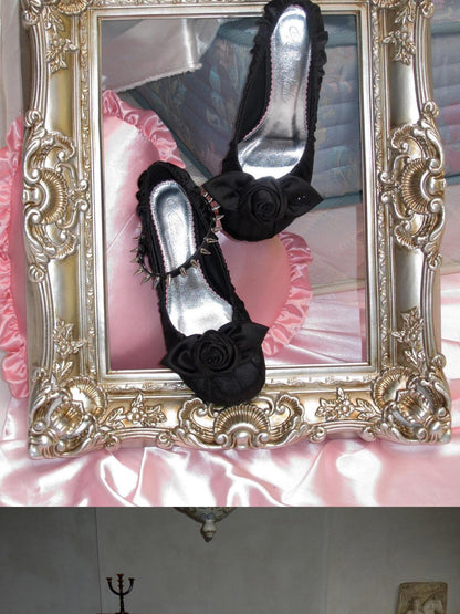 1JINN STUDIO Ruched Rose Ballet Kitten Heel Women&
