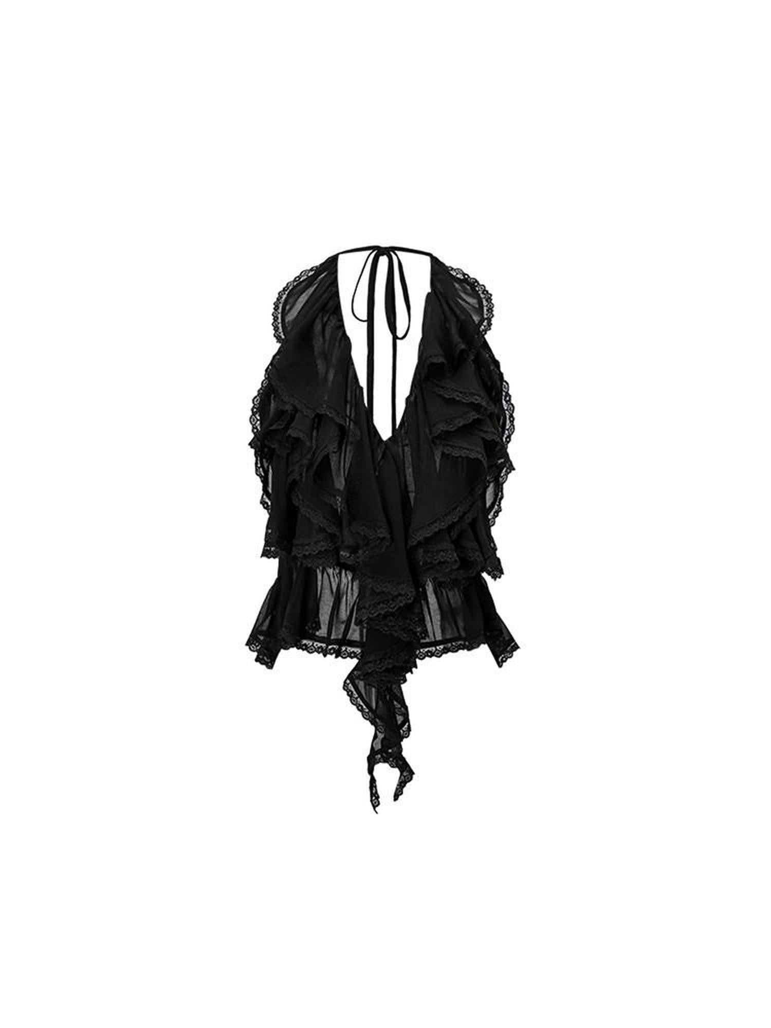 1JINN STUDIO Ruched Ruffle Low Back Tie Back Women&