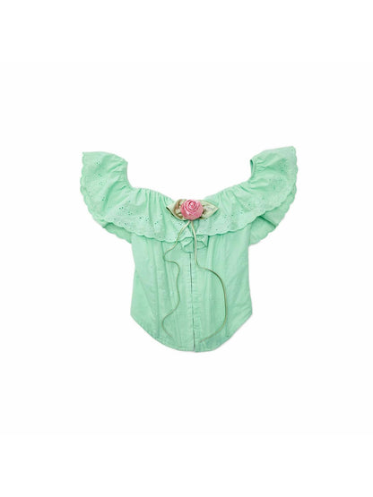 1JINN STUDIO Ruffled Off Shoulder Rose Floral Women&