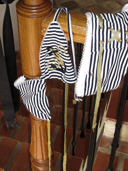1JINN STUDIO Sailor Stripe Nautical Halter Tie Neck Women&