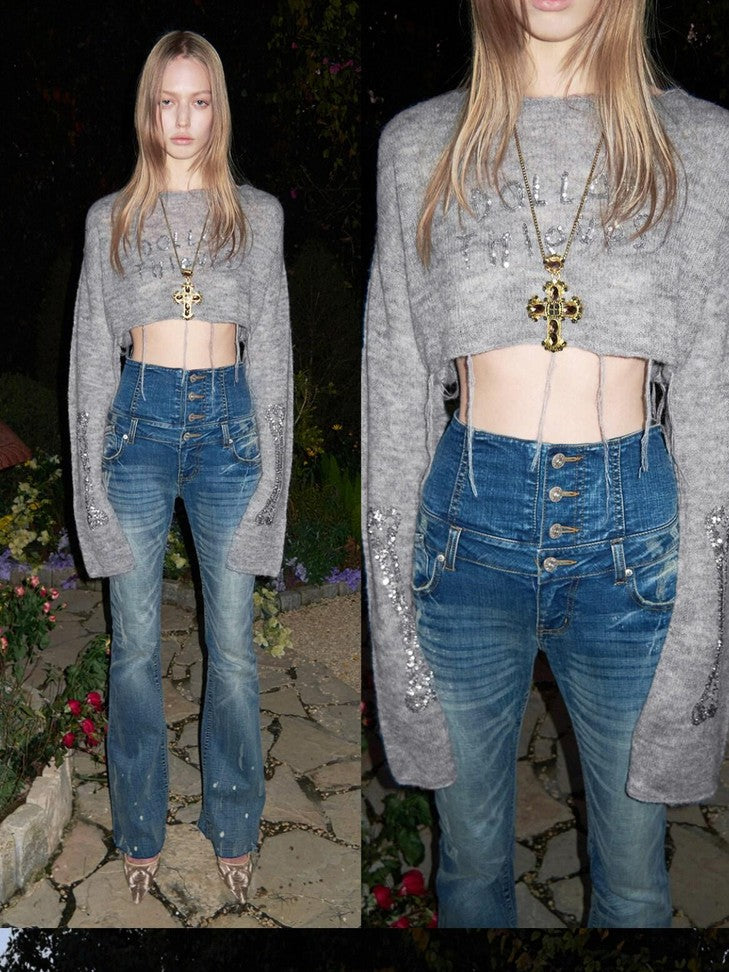 1JINN STUDIO Sequin Embroidered Sheer Cropped Women&
