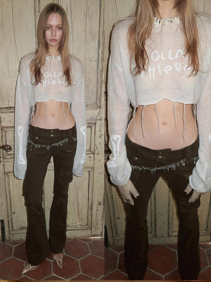 1JINN STUDIO Sequin Embroidered Sheer Cropped Women&