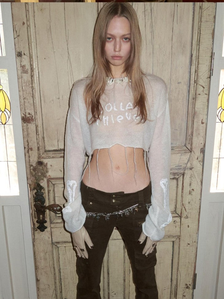 1JINN STUDIO Sequin Embroidered Sheer Cropped Women&