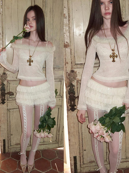 1JINN STUDIO Sequin Lace Fur Trim Women&
