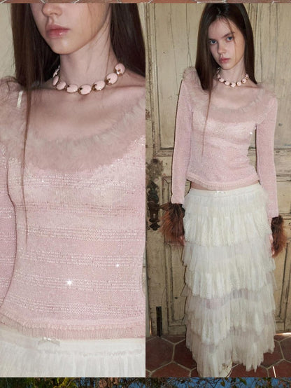 1JINN STUDIO Sequin Lace Fur Trim Women&