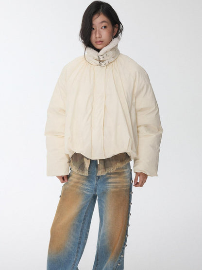 1JINN STUDIO Shearling Pleated Belted Stand Collar Women&