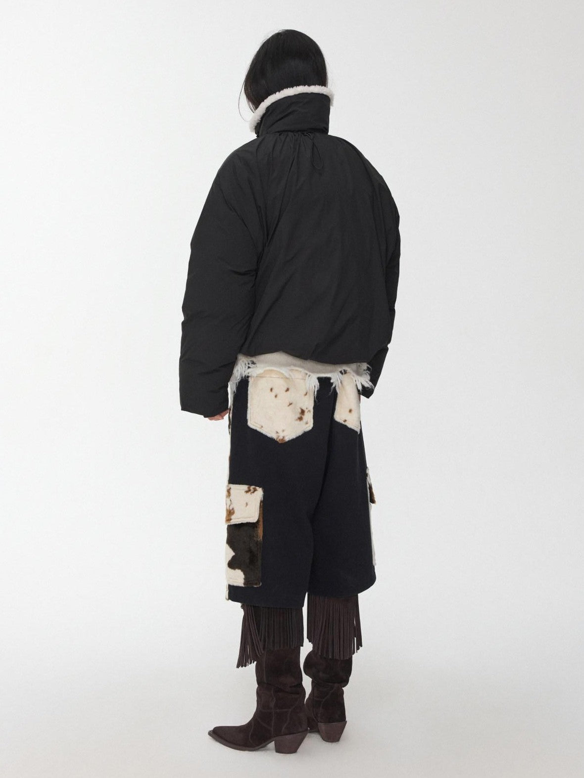 1JINN STUDIO Shearling Pleated Belted Stand Collar Women&