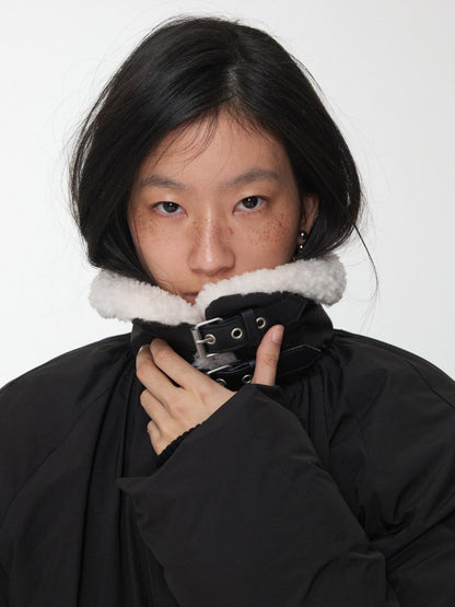 1JINN STUDIO Shearling Pleated Belted Stand Collar Women&
