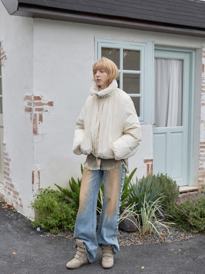 1JINN STUDIO Shearling Pleated Belted Stand Collar Women&