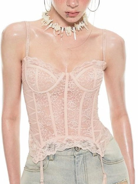 1JINN STUDIO Sheer Boned Underwire Front Button Waist Cutout Women&