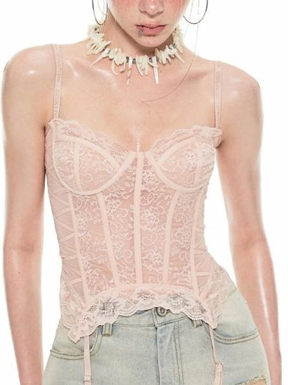 1JINN STUDIO Sheer Boned Underwire Front Button Waist Cutout Women&