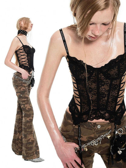 1JINN STUDIO Sheer Boned Underwire Front Button Waist Cutout Women&