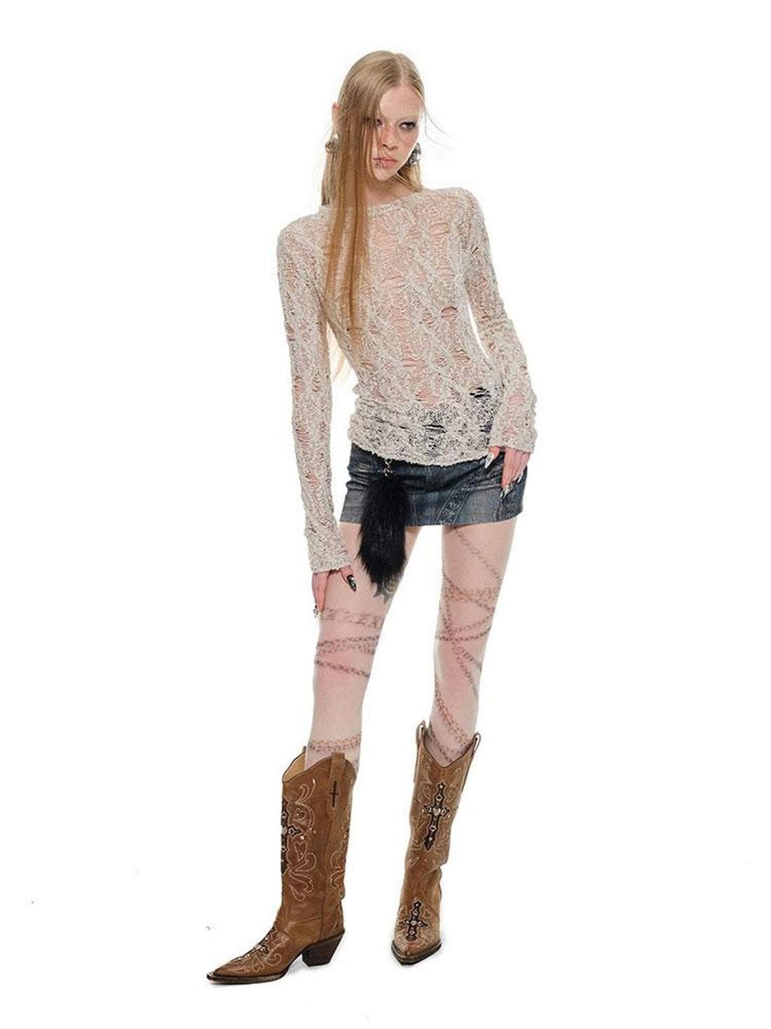 1JINN STUDIO Sheer Cutout Waist Cinch Women&