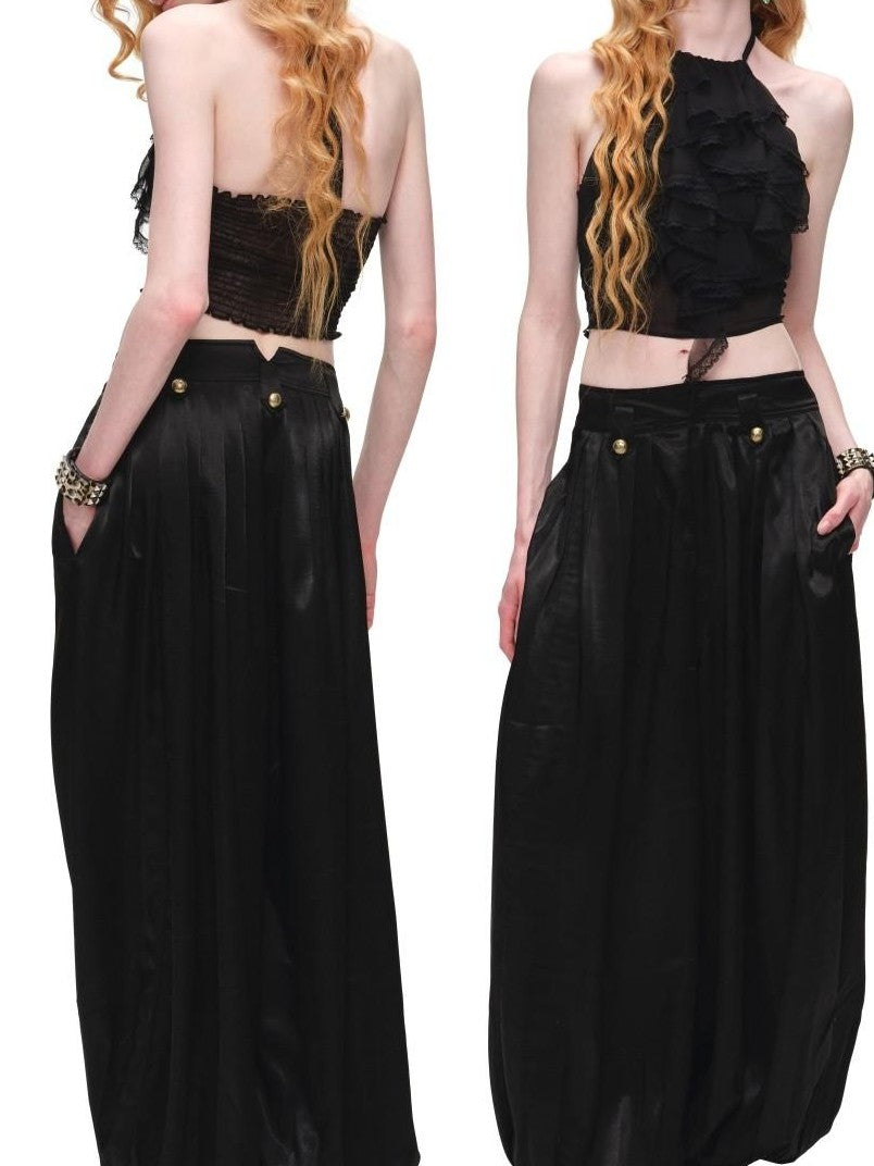 1JINN STUDIO Sheer Open Back Lace Layered Ruffle Women&