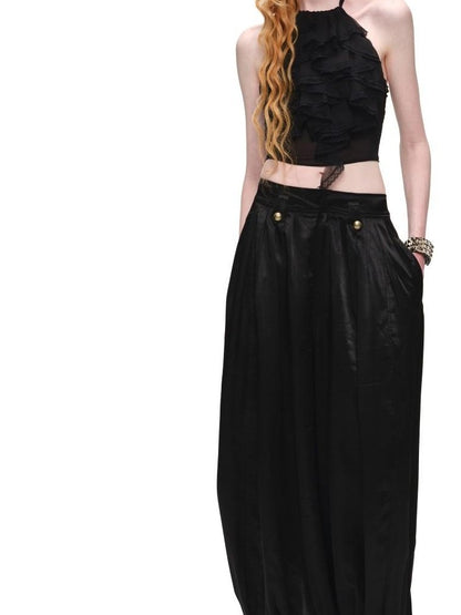 1JINN STUDIO Sheer Open Back Lace Layered Ruffle Women&