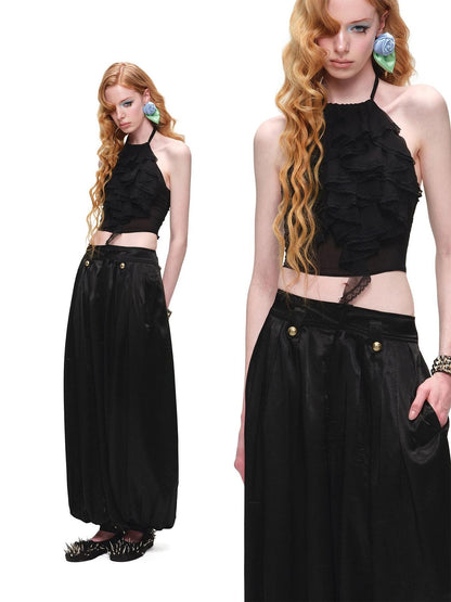 1JINN STUDIO Sheer Open Back Lace Layered Ruffle Women&