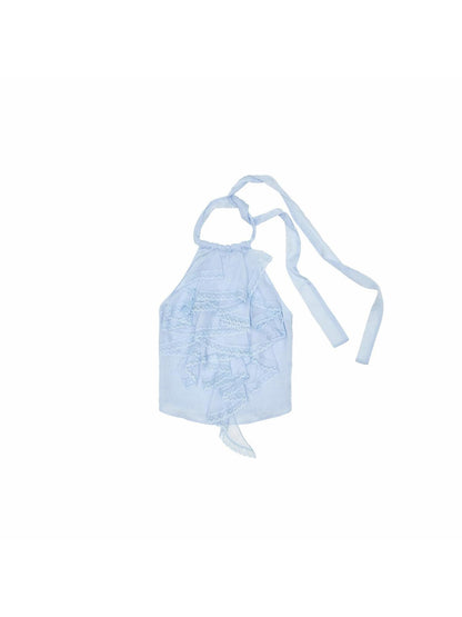 1JINN STUDIO Sheer Open Back Lace Layered Ruffle Women&