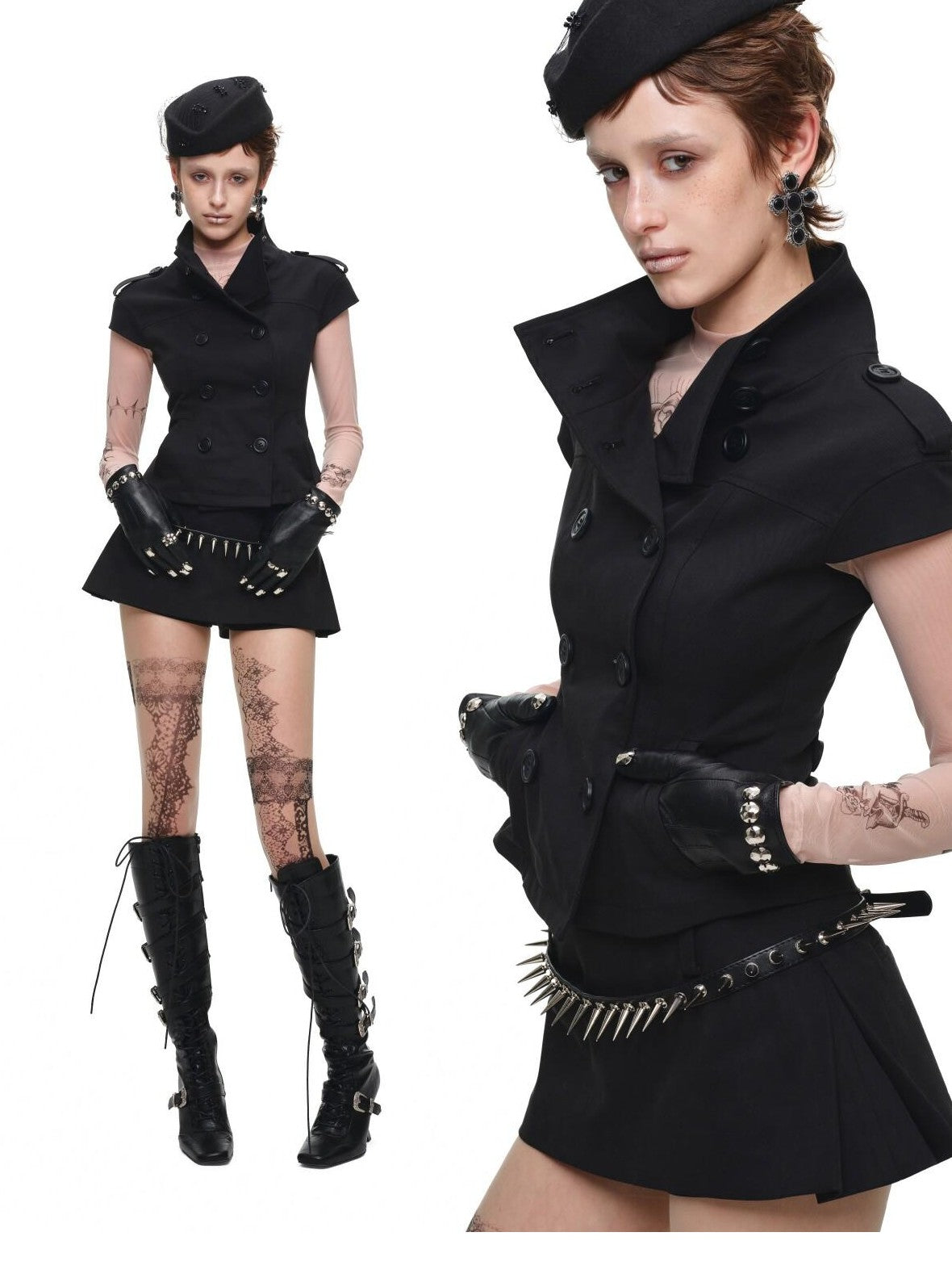 1JINN STUDIO Sheer Tattoo Print Slim Fit Women&